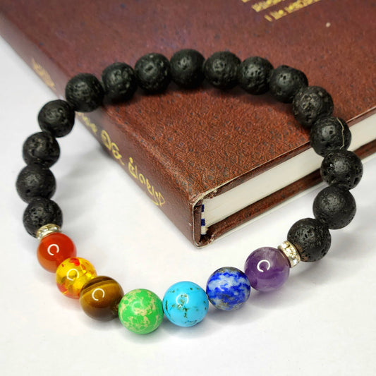 Astitva - 7 Chakra Balance Bracelet – Real Crystals + Lava Stones for Energy, Healing & Alignment 🌈🧘‍♀️🌋